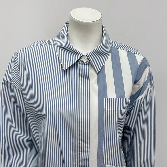 Lafayette 148 New York 100% Cotton Sriped Shirt Top Blue & White Size M/L - Picture 4 of 5
